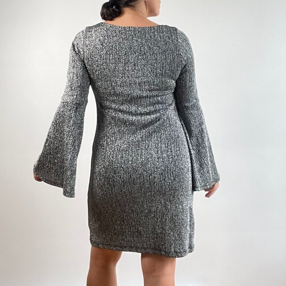 Silver Party Dress. Bell Sleeves. Size S. - Picture 7 of 10
